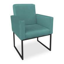 Poltrona Clarice Veludo Azul Turquesa Base Metálica Industrial Preto - Pallazio