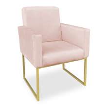 Poltrona Clarice Veludo Rosa Bebê Base Metálica Industrial Dourado - Pallazio