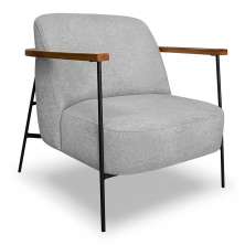 Poltrona Decorativa Celeste Linho Bouclê Cinza Claro Base de Ferro Preto - Pallazio
