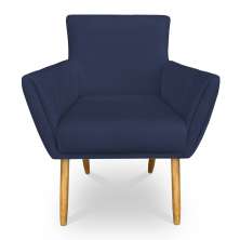 Poltrona Decorativa Leticia Suede Azul Marinho Pés Palito Castanho - Pallazio