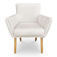 Poltrona Decorativa Leticia Suede Bege Pés Palito Castanho - Pallazio