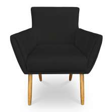Poltrona Decorativa Leticia Suede Preto Pés Palito Castanho - Pallazio