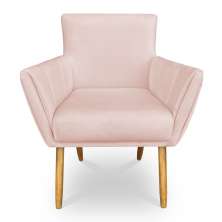 Poltrona Decorativa Leticia Suede Rosa Bebê Pés Palito Castanho - Pallazio