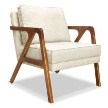 Poltrona Decorativa Luiza Linho Natural Base em Madeira Castanho - Pallazio