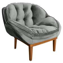 Poltrona Decorativa Marcela Veludo Cinza Base Madeira Castanho - Pallazio