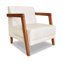Poltrona Decorativa Natália Linho Natural Base em Madeira Castanho - Pallazio