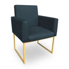 Poltrona Decorativa Nina Suede Azul Marinho Base Metálica Industrial Dourado - Pallazio