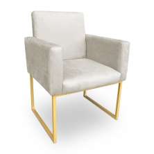 Poltrona Decorativa Nina Suede Bege Base Metálica Industrial Dourado - Pallazio