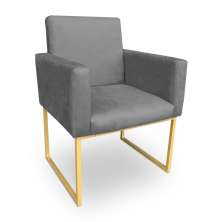 Poltrona Decorativa Nina Suede Grafite Base Metálica Industrial Dourado - Pallazio