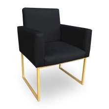 Poltrona Decorativa Nina Suede Preto Base Metálica Industrial Dourado - Pallazio
