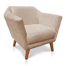 Poltrona Decorativa Pérsia Suede Bege Pés Chanfrado Castanho - Pallazio