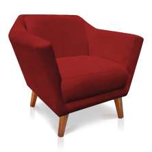 Poltrona Decorativa Pérsia Suede Vermelho Pés Chanfrado Castanho - Pallazio