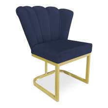 Poltrona Flor Veludo Azul Marinho Base Metálica Industrial Dourado - Pallazio