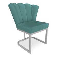 Poltrona Flor Veludo Azul Turquesa Base Metálica Industrial Prata - Pallazio