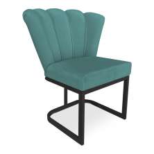 Poltrona Flor Veludo Azul Turquesa Base Metálica Industrial Preto - Pallazio