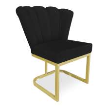 Poltrona Flor Veludo Preto Base Metálica Industrial Dourado - Pallazio