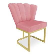 Poltrona Flor Veludo Rosê Base Metálica Industrial Dourado - Pallazio