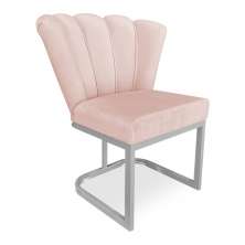 Poltrona Flor Veludo Rosa Bebê Base Metálica Industrial Prata - Pallazio