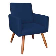 Poltrona Nina Suede Azul Marinho Pés Palito Castanho - Pallazio
