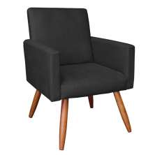 Poltrona Nina Suede Preto Pés Palito Castanho - Pallazio