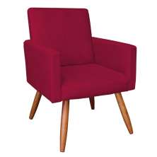 Poltrona Nina Suede Vermelho Pés Palito Castanho - Pallazio