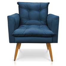 Poltrona Olivia Suede Azul Marinho Pés Palito Castanho - Pallazio