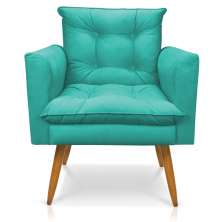 Poltrona Olivia Suede Azul Turquesa Pés Palito Castanho - Pallazio