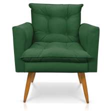 Poltrona Olivia Suede Verde Pés Palito Castanho - Pallazio