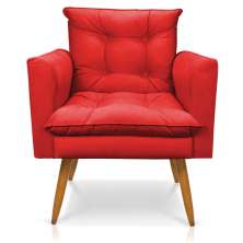 Poltrona Olivia Suede Vermelho Pés Palito Castanho - Pallazio