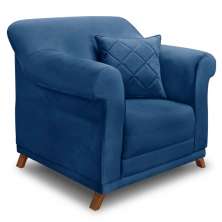 Poltrona Para Sala de Estar Vênus Suede Azul Marinho Pés Castanho - Pallazio