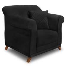 Poltrona Para Sala de Estar Vênus Suede Preto Pés Castanho - Pallazio