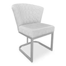 Poltrona Vitória Veludo Cinza Matelassê Base Metálica Industrial Prata - Pallazio