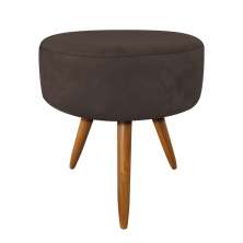 Puff Banqueta Redonda Nina Suede Marrom Pés Palito Castanho - Pallazio