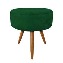 Puff Banqueta Redonda Nina Suede Verde Pés Palito Castanho - Pallazio