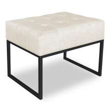 Puff Lisa Linho Bege Base Metálica Industrial Preto - Pallazio