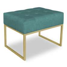 Puff Lisa Suede Azul Turquesa Base Metálica Industrial Dourado - Pallazio