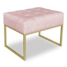 Puff Lisa Suede Rosa Bebê Base Metálica Industrial Dourado - Pallazio
