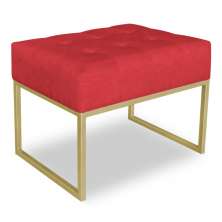 Puff Lisa Suede Vermelho Base Metálica Industrial Dourado - Pallazio