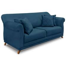 Sofá Living 2 Lugares 1,60m Vênus Veludo Azul Marinho Pés Castanho - Pallazio