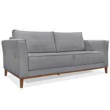 Sofá Living 2 Lugares 1,70m Vega Linho Grafite Pés Castanho - Pallazio