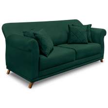 Sofá Living 2 Lugares 1,80m Vênus Veludo Verde Floresta Pés Castanho - Pallazio