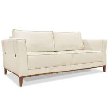 Sofá Living 2 Lugares 1,90m Vega Linho Natural Pés Castanho - Pallazio