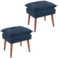 Kit 2 Puff Puf Opall Pes Palito 55x40cm Suede Azul Marinho MPassos