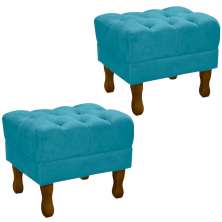 Kit 2 Puff Puf Retro Capitone 52x44cm Suede Azul Tif MPassos