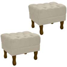 Kit 2 Puff Puf Retro Capitone 52x44cm Suede Bege MPassos