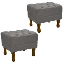 Kit 2 Puff Puf Retro Capitone 52x44cm Suede Cinza Claro MPassos