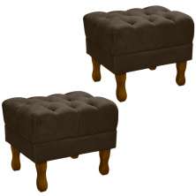 Kit 2 Puff Puf Retro Capitone 52x44cm Suede Marrom MPassos