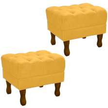 Kit 2 Puff Puf Retro Capitone 52x44cm Suede Mostarda MPassos