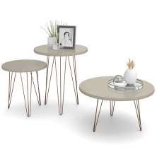Conjunto Mesas de Centro Redondas Evolution Base Aço Off White - Patrimar