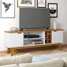 Rack Retrô Prism 1.8 com Adega e Duas Portas - Branco com Cumarú - Patrimar Móveis